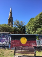 Aboriginal Flag Aboriginal flag, palm tree, C of E steeple